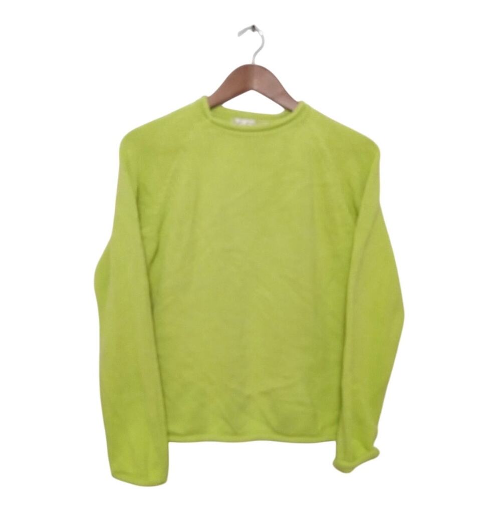 Vintage Kim Rogers Women's Neon Lime Green Crewneck Sweater 100% Cotton SZ M